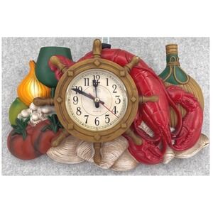 Vintage Eleco Lobster Seafood Ship Captains Wheel Kitchen Clock 70's Nautical